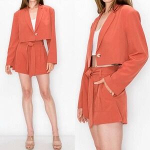 NWT GeeGee Bertrand Blazer Set S Adobe Rose Cropped High Waisted Western Chic